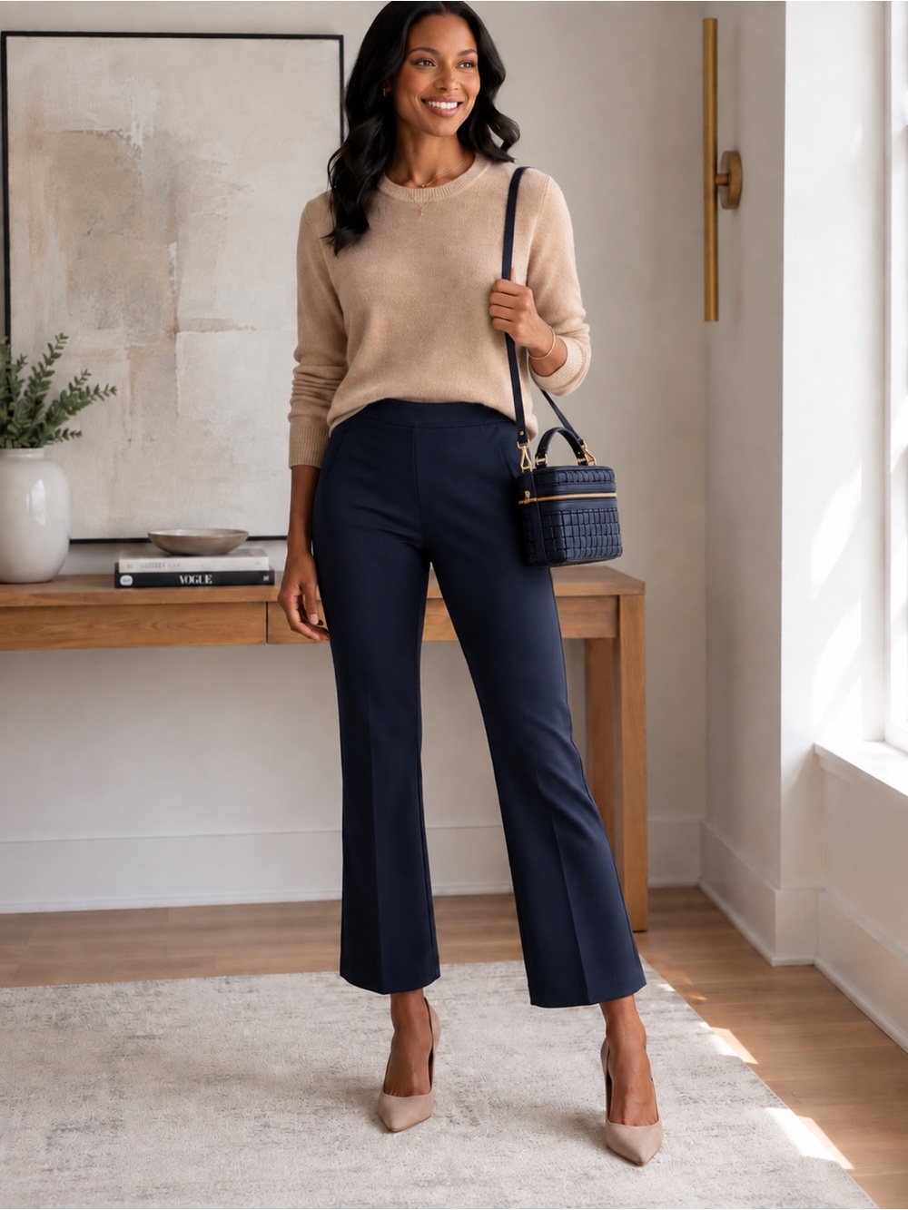 NWT Haver + Blair Navy Stretch Pull-On Kick Flare Ankle Pants Size Small